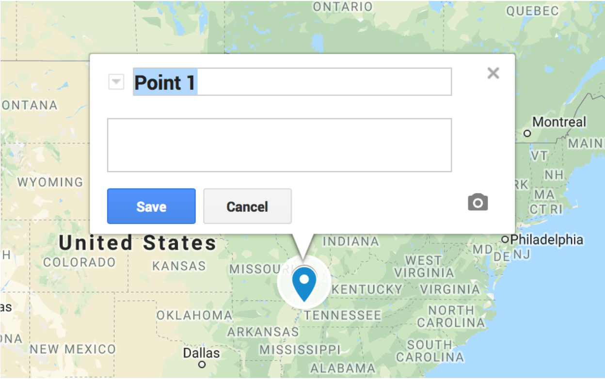 view of adding point to Google Map