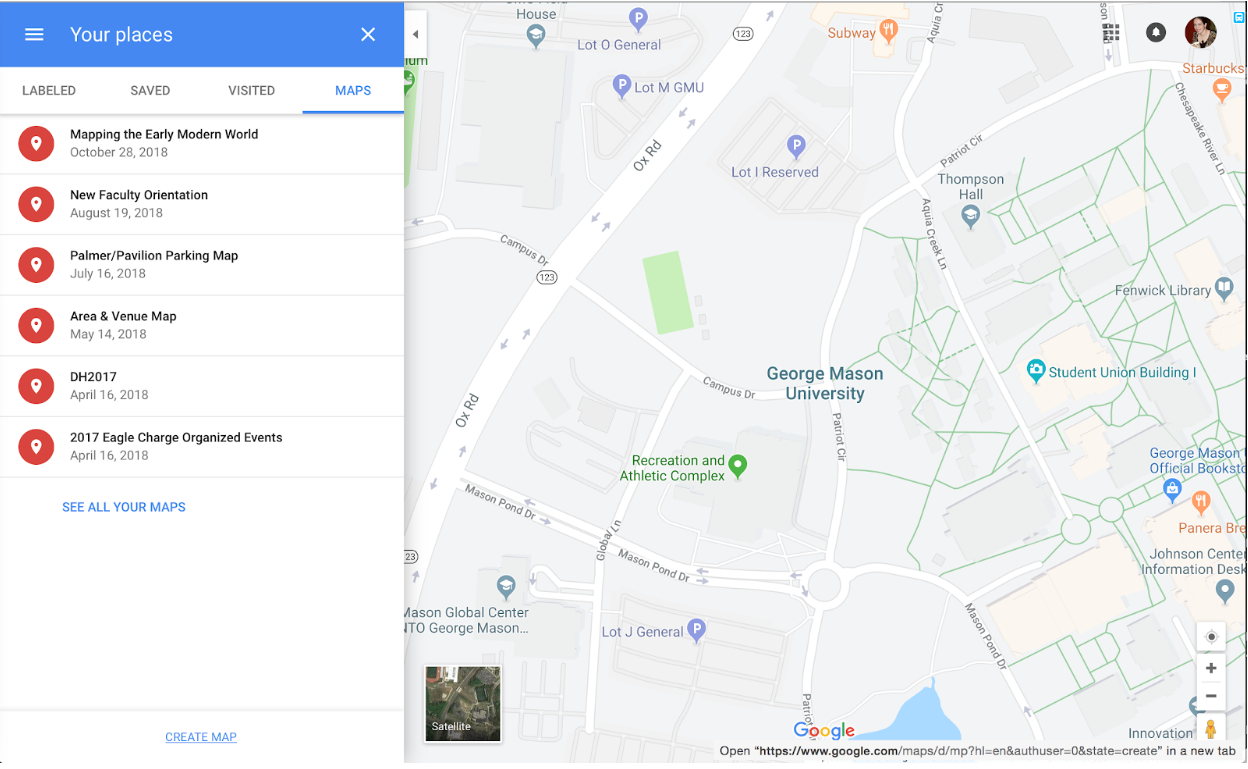view of create new map page in Google Maps
