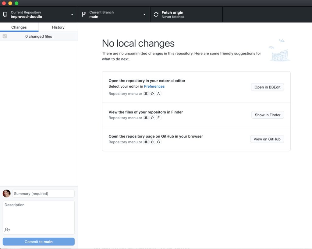 screenshot of the repository dashboard in GitHub Desktop